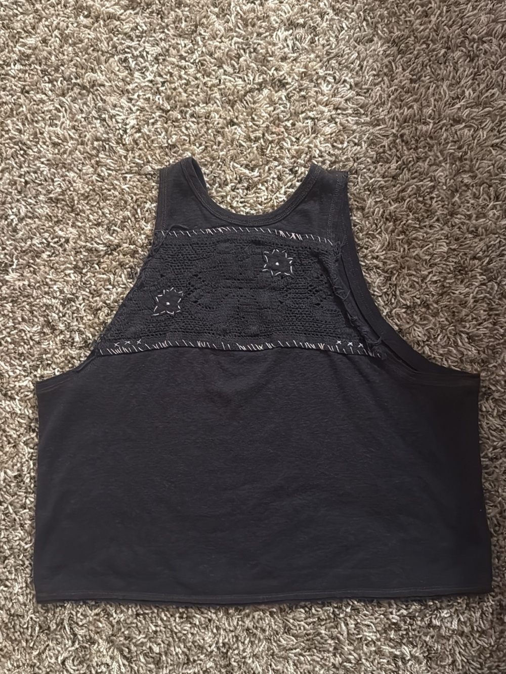 Free People Tank- Women's Black Crochet-Back Tank Top